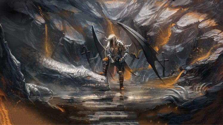 wings, Dragons, Fantasy, Art, Artwork, Drow, Dark, Elves HD Wallpaper Desktop Background