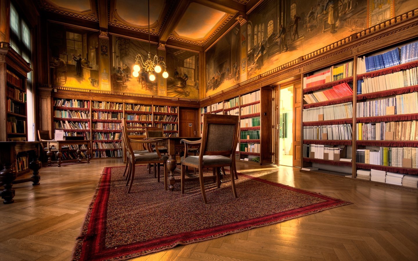 indoors, Room, Library, Brown, Books, Interior, Chairs, Bookshelf, Rugs Wallpaper