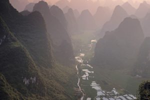mountains, Trees, Forests, Valleys, Mist, Asia, Farms