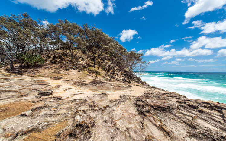 north, Stradbroke, Island, Queensland, Australia, Landscapes, Shore, Coast, Ocean, Sky, Clouds, Waves, Beaches HD Wallpaper Desktop Background