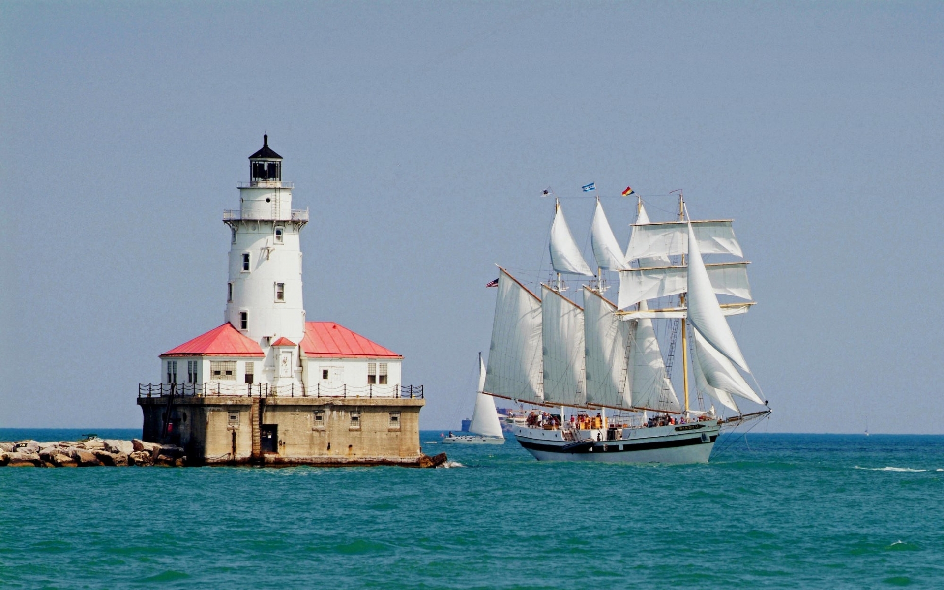 lighthouses, Ships, Schooner, Sail, Ocean, Sea, Jetty Wallpaper
