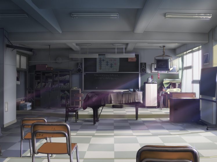 classroom, Blackboards, Daylight, Chairs, Anime, Bookshelf, Isai, Shizuka HD Wallpaper Desktop Background