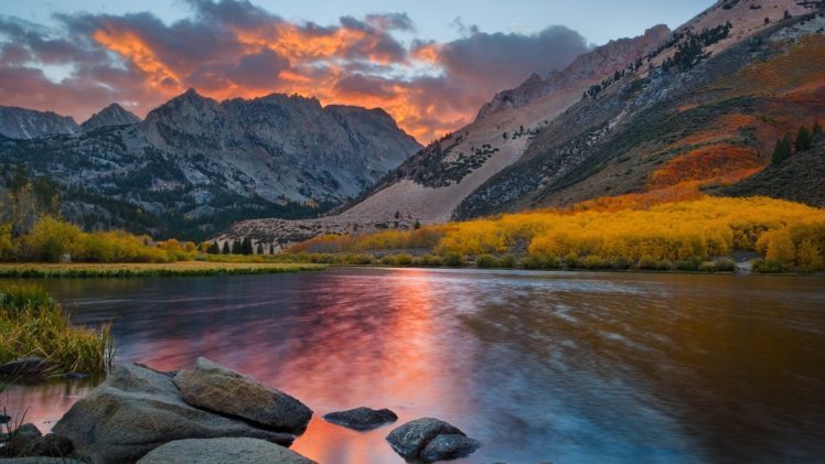 water, Sunset, Mountains, Landscapes HD Wallpaper Desktop Background