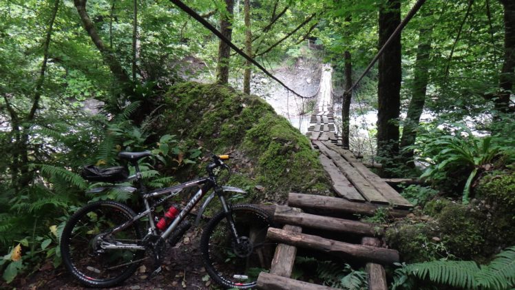 mountain, Bike, Bicycle, Bridges, Nature, Landscapes, Trees, Forest, Sports HD Wallpaper Desktop Background