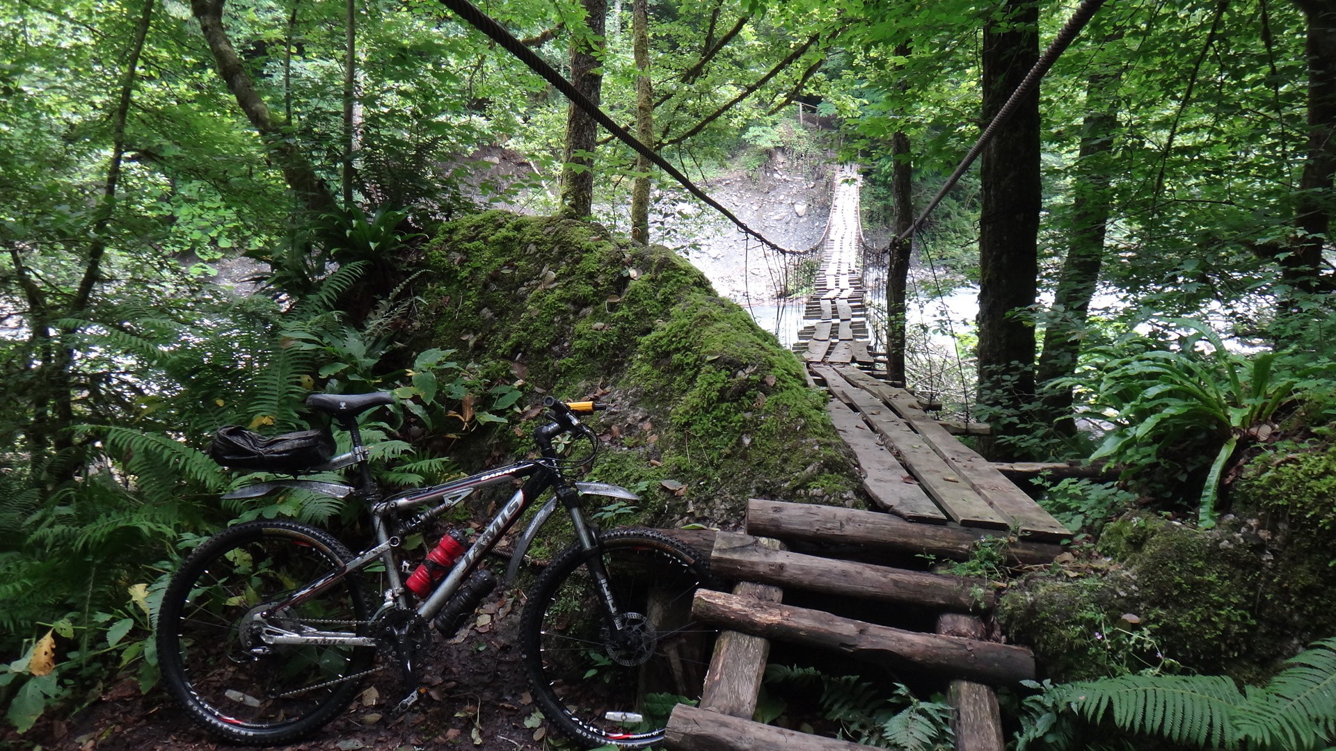 mountain, Bike, Bicycle, Bridges, Nature, Landscapes, Trees, Forest, Sports Wallpaper