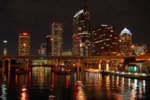 cityscapes, Night, Bridges, Buildings, Florida, City, Lights, Rivers, Reflections