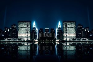 architecture, Buildings, Skyscrapers, Night, Water, Reflection