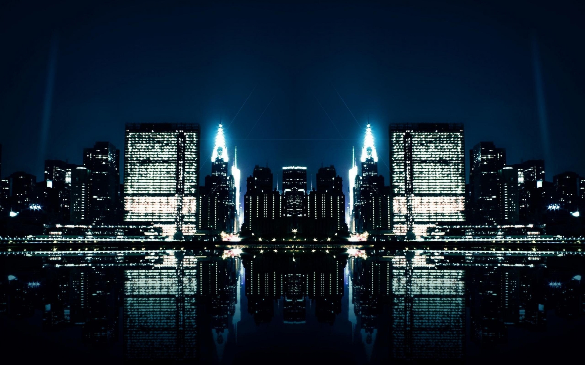 architecture, Buildings, Skyscrapers, Night, Water, Reflection Wallpaper