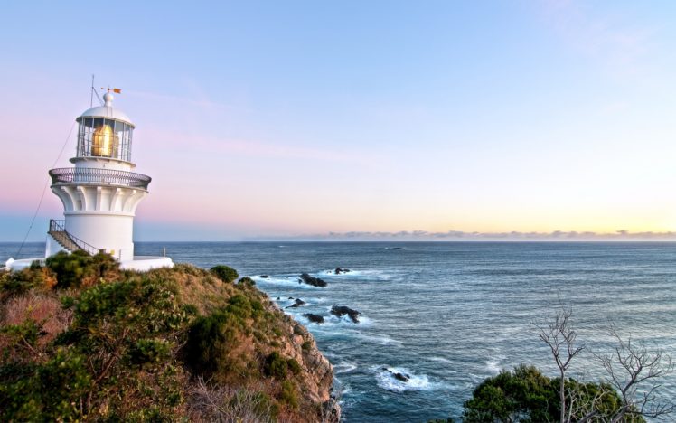 lighthouse, Ocean, Sea, Sky, Sunset, Sunrise HD Wallpaper Desktop Background