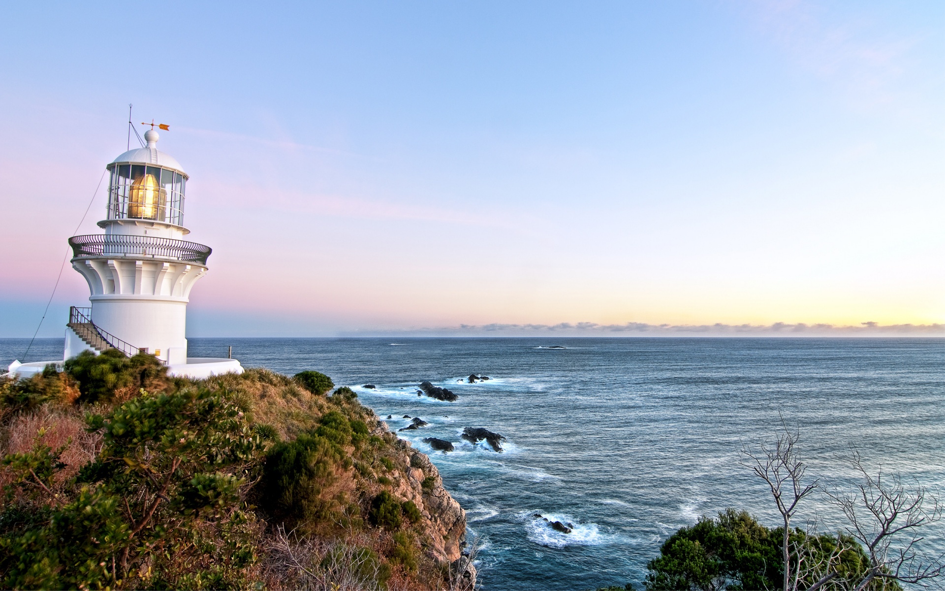 lighthouse, Ocean, Sea, Sky, Sunset, Sunrise Wallpaper