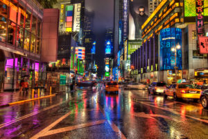 new, York, Hdr, Streets, Taxi, Cars, Traffic, Architecture, Buildings, Sidewalk, People, Crowds, Storm, Rain, Drops