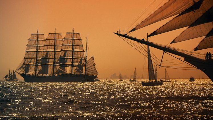 ships, Schooner, Sail, Ocean HD Wallpaper Desktop Background