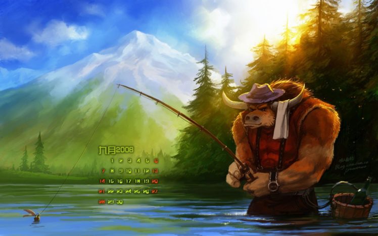 world, Of, Warcraft, Tauren, Fantasy, Art, Fishing HD Wallpaper Desktop Background