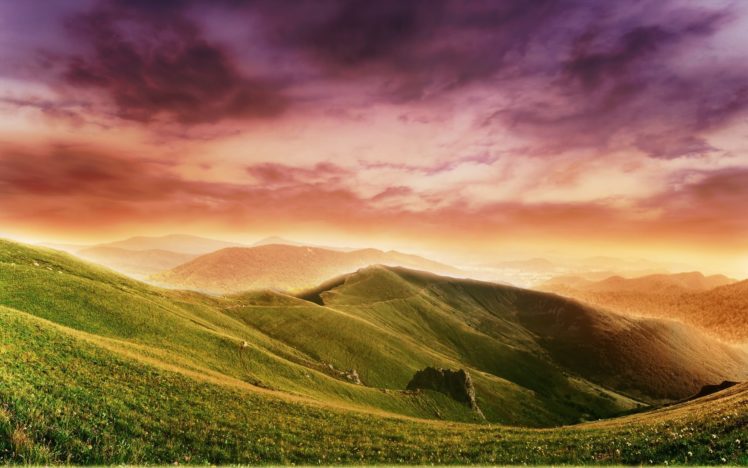 mountains, Clouds, Landscapes, Nature, Fields, Surreal HD Wallpaper Desktop Background
