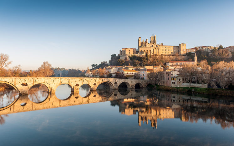 land039orb, Passant, Sous, Le, Pont, Vieux, A, Beziers, Cities, Buildings, Bridges, Rivers HD Wallpaper Desktop Background