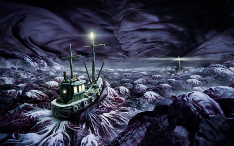 fantasy, Art, Painting, Ocean, Sea, Storm, Sky, Ships, Night, Moon HD Wallpaper Desktop Background