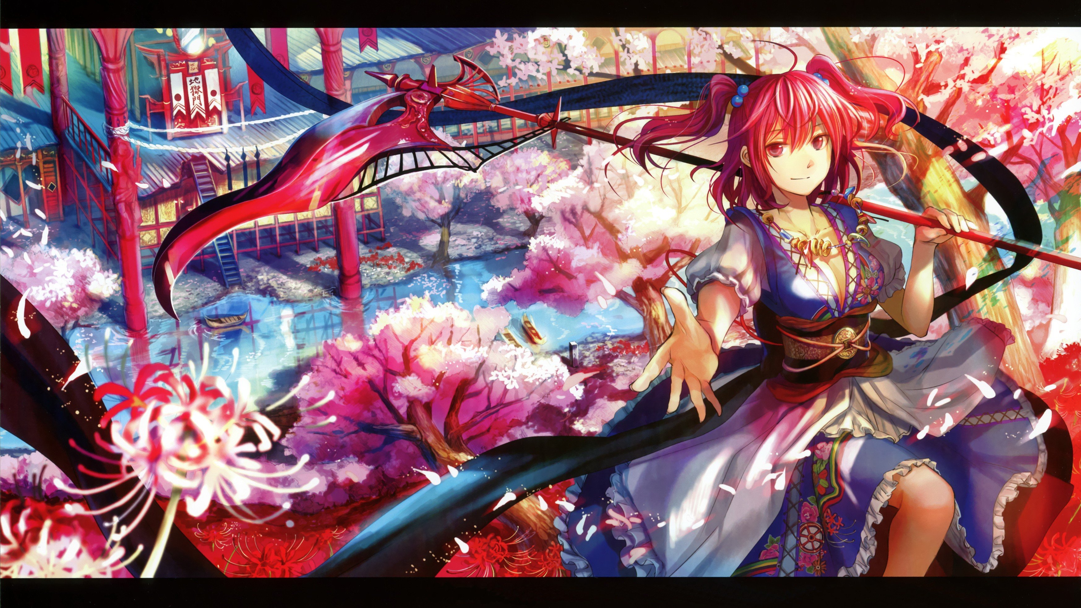 Water Video Games Landscapes Touhou Cherry Blossoms Trees Dress