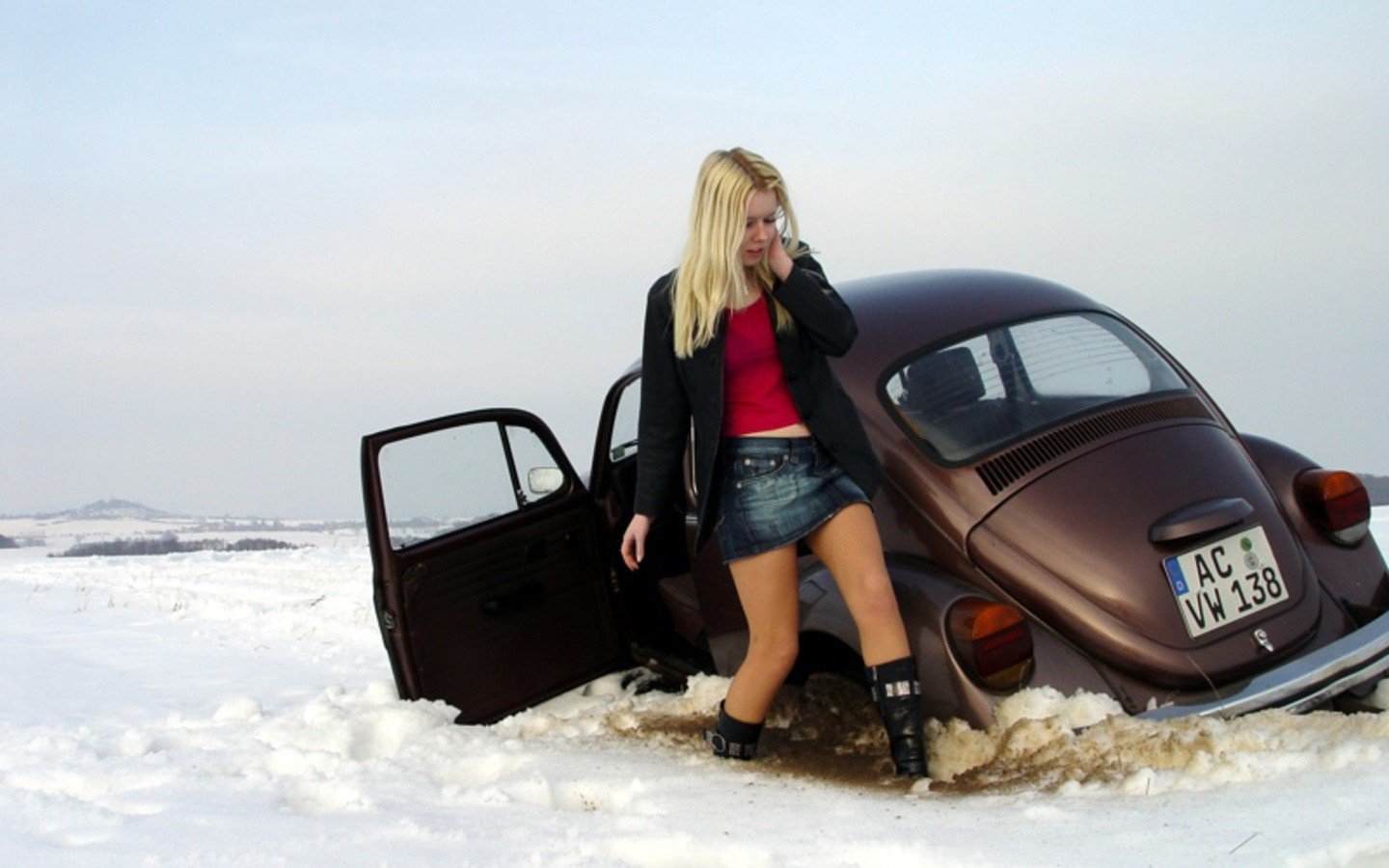 blondes, Women, Winter, Snow, Volkswagen Wallpaper