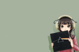 headphones, Pink, Floyd, Simple, Background, Anime, Girls, Original, Characters
