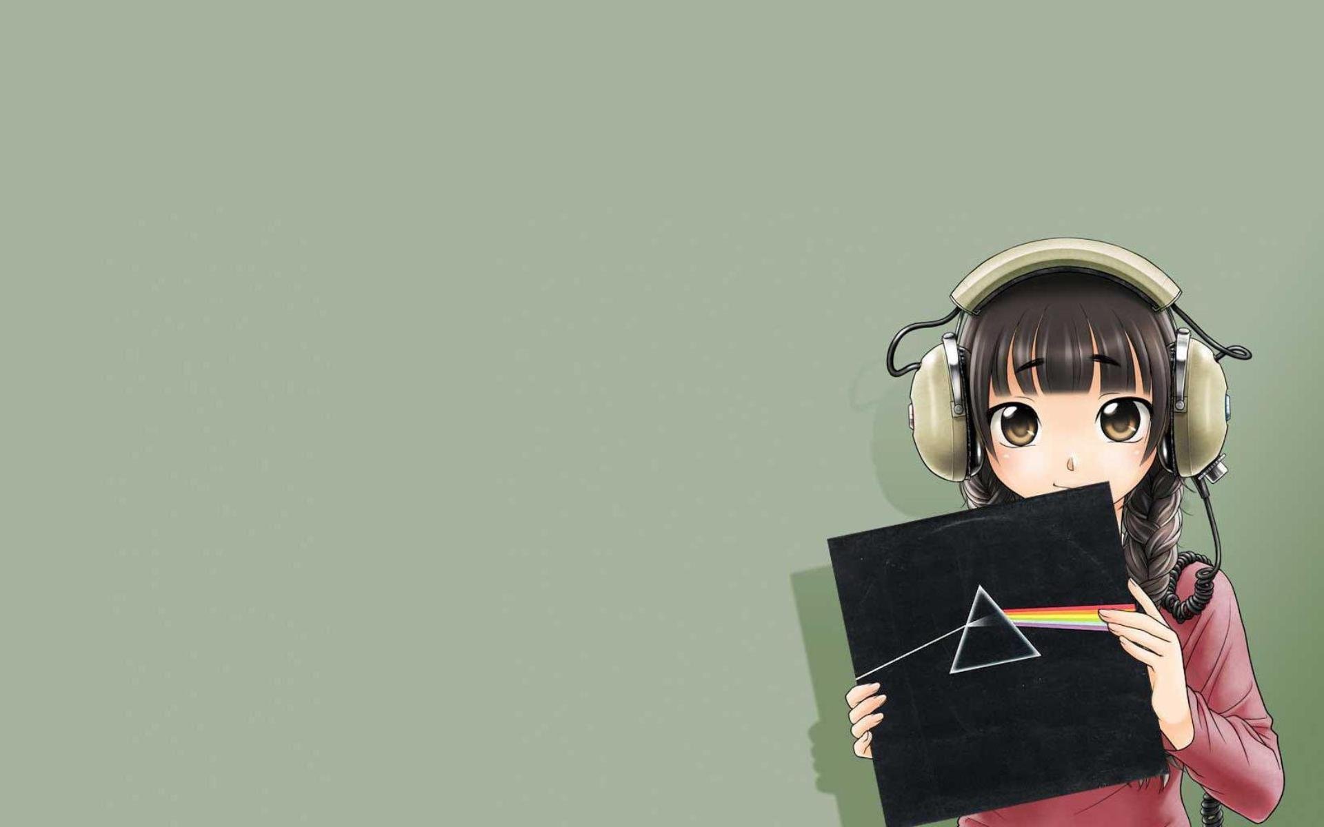 headphones, Pink, Floyd, Simple, Background, Anime, Girls, Original
