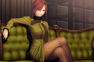 brunettes, Video, Games, Kara, No, Kyoukai, Couch, Dress, Indoors, Room, Smoke, Brown, Eyes, Pantyhose, Visual, Novels, Short, Hair, Type moon, Sitting, Window, Panes, Cigarettes, Aozaki, Touko, Soft, Shading, A