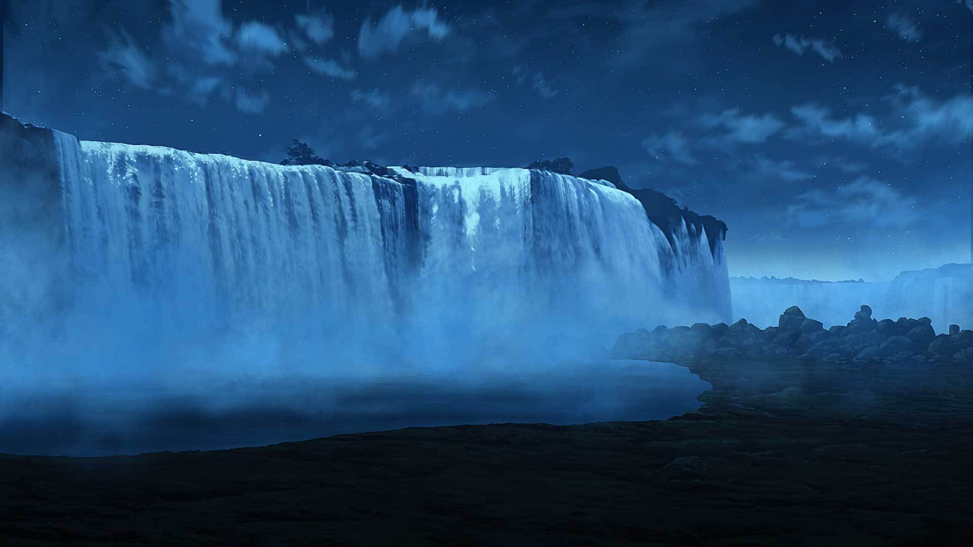 art, Paintings, Landscapes, Rivers, Spray, Splash, Fog, Mist, Sky, Clouds Wallpaper
