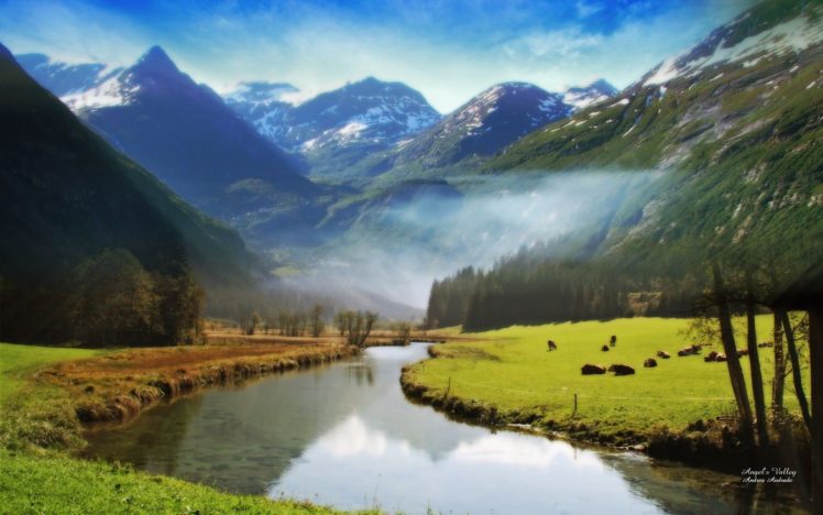 mountains, Landscapes, Nature, Fog, Rivers HD Wallpaper Desktop Background