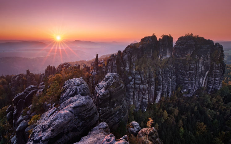 landscapes, Mountains, Sunset, Sunrise, Sky, Rock, Stome, Boulder, Fog, Mist HD Wallpaper Desktop Background