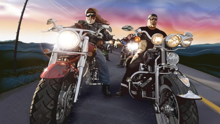 cartoons, Bikes, Chopper, Beard, Motorbikes, Bikers, Harley davidson HD Wallpaper Desktop Background
