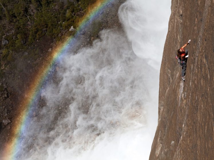 sports, Climbing, Cliff, Splash, Spray, Drops, Rainbow, Riverpeople HD Wallpaper Desktop Background