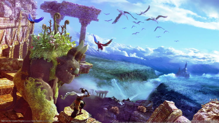 majin, And, The, Forsaken, Kingdom, Fantasy, Art, Jungle, Parrot, Tropical, Castles, Birds HD Wallpaper Desktop Background