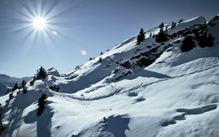 landscapes, Mountains, Snow, Winter, Sunlight, Beams, Rays, Sky HD Wallpaper Desktop Background