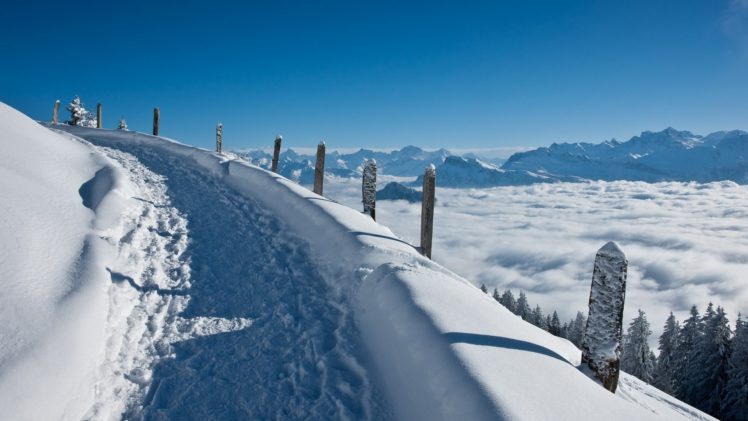 landscapes, Roads, Winter, Snow, Clouds, Fog, Sky HD Wallpaper Desktop Background