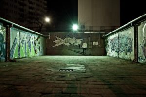 light, Green, Cityscapes, Night, Graffiti, Urban, Poland, Garages, Urban, Art, Sidewalk