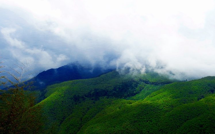 mountains, Clouds, Landscapes, Nature, Trees, Fog, Sunlight, Skies HD Wallpaper Desktop Background