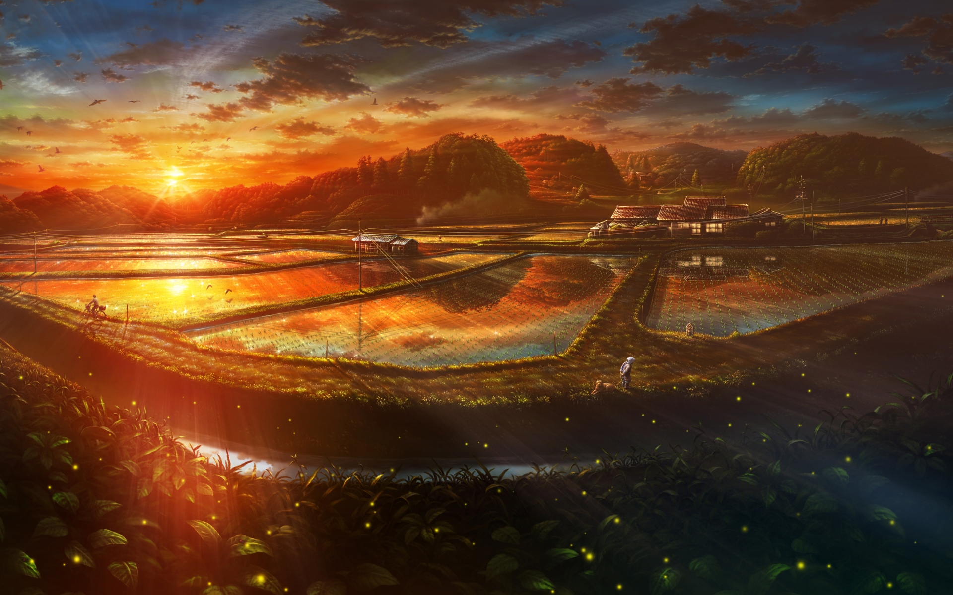 animal, Kashi, Takahisa, Original, Sky, Sunset, Water, Farm, Landscapes, Vector, Art Wallpaper