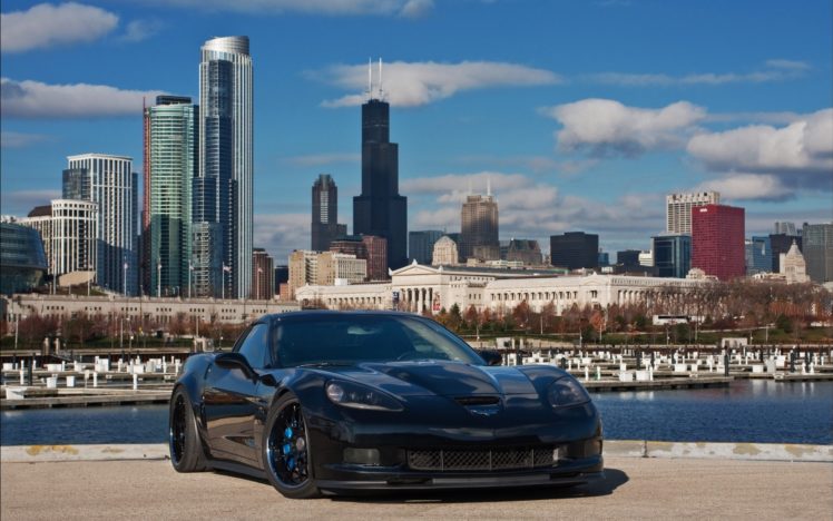 cityscapes, Skyscrapers, Supercars, Chevrolet, Corvette, Sports, Cars HD Wallpaper Desktop Background