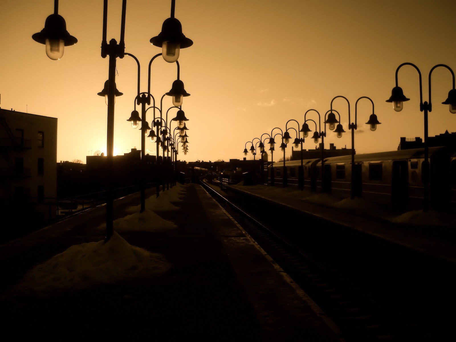 sunset, Train, Stations Wallpaper