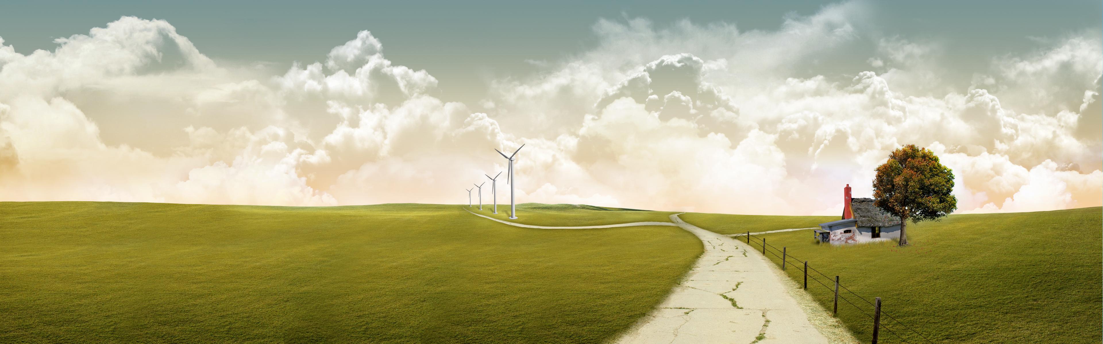 multi, Monitor, Dual, Screen, Cg, Digital, Art, Sky, Clouds, Dream Wallpaper