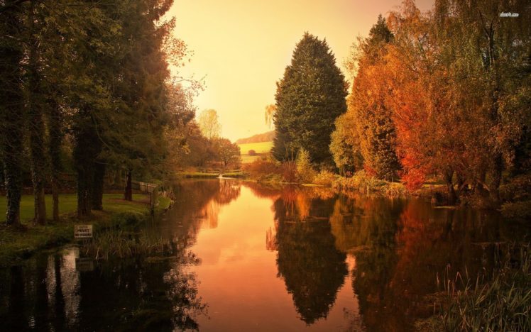 23065 fishing pond reflecting autumn trees 1920×1200 nature wallpaper HD Wallpaper Desktop Background