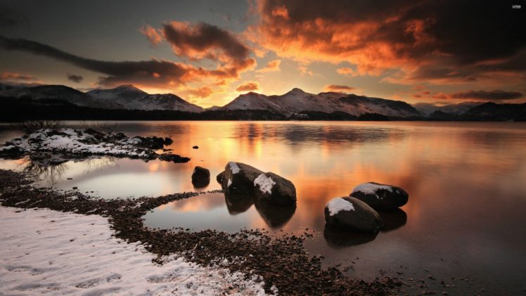 mountain lake on a winter evening 28459 3840×2160 HD Wallpaper Desktop Background