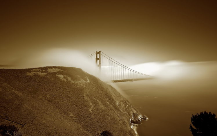 nature, Landscapes, Hill, Fog, Mist, Sky, San, Fran, Bridges HD Wallpaper Desktop Background