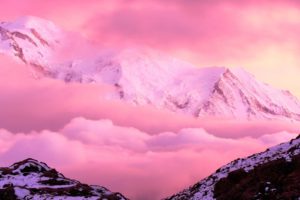 mountains, Clouds, Pink