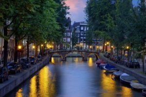 towns, Netherlands, Amsterdam, Rivers, Evening