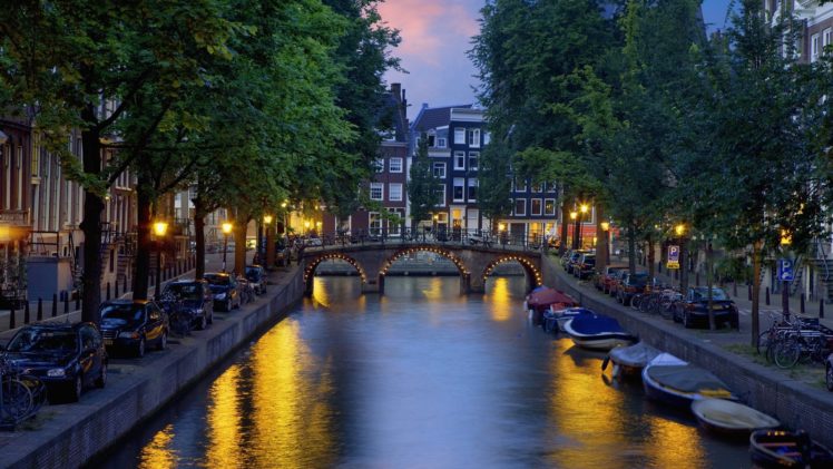 towns, Netherlands, Amsterdam, Rivers, Evening HD Wallpaper Desktop Background