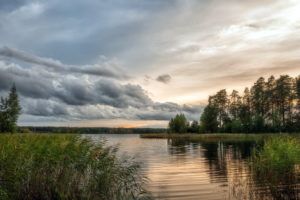 landscapes, Rivers, Grass, Shore, Sky, Clouds, Trees