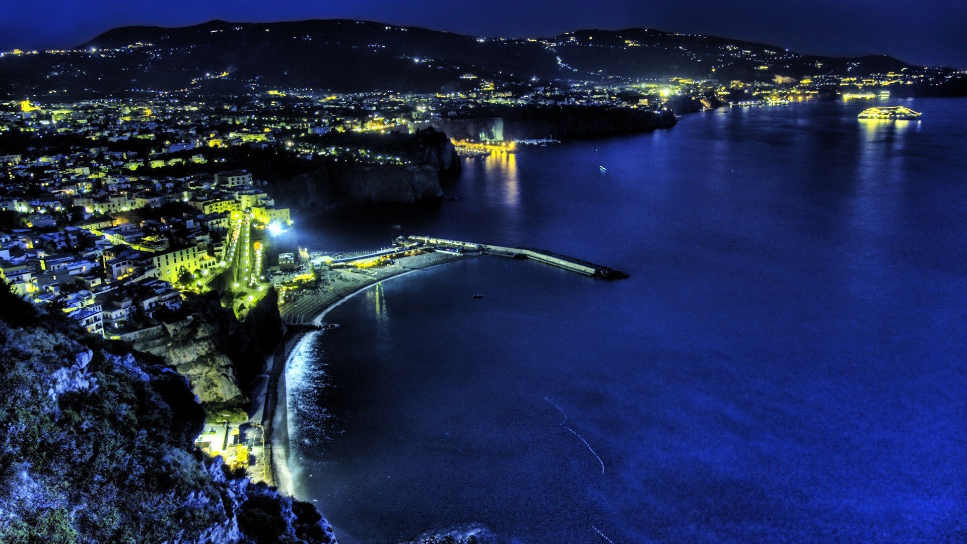 cityscapes, Night, Architecture, Cities, Sea Wallpaper