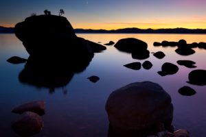 sunset, Rocks, Bonsai, Nevada, Lake, Tahoe