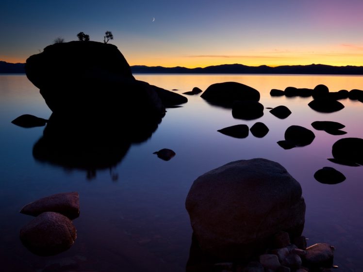 sunset, Rocks, Bonsai, Nevada, Lake, Tahoe HD Wallpaper Desktop Background