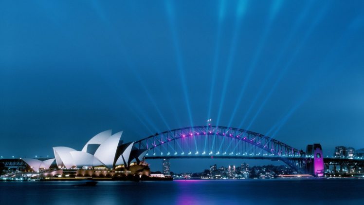 lights, Opera, House, Australia, Dusk, Harbour, Bridge, Sydney, Opera, House HD Wallpaper Desktop Background